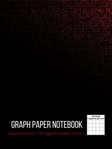 Graph Paper Composition Notebook: Grid Paper, Quad Ruled 4x4 (4 squares per inch), 110 Pages, 8.25x11 (Hardcover) – black & red cover