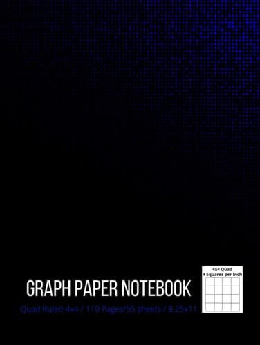 Graph Paper Composition Notebook: Grid Paper, Quad Ruled 4x4 (4 squares per inch), 110 Pages, 8.25x11 (Hardcover) – black & blue cover