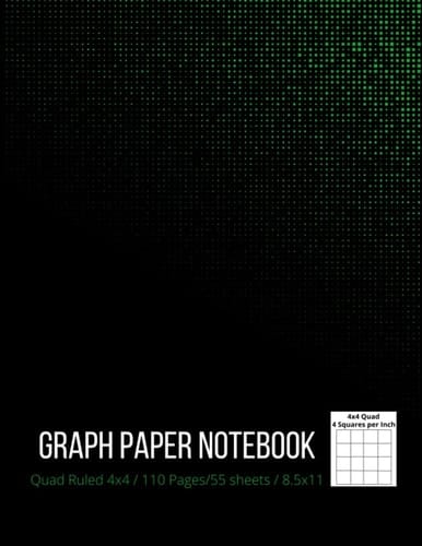 Graph Paper Composition Notebook: Grid Paper, Quad Ruled 4x4 (4 squares per inch), 110 Pages, 8.5x11 – black & green cover