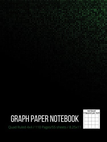 Graph Paper Composition Notebook: Grid Paper, Quad Ruled 4x4 (4 squares per inch), 110 Pages, 8.25x11 (Hardcover) – black & green cover