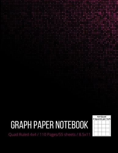 Graph Paper Composition Notebook: Grid Paper, Quad Ruled 4x4 (4 squares per inch), 110 Pages, 8.5x11 – black & pink cover