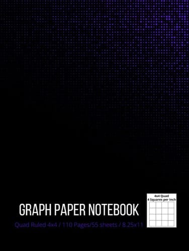 Graph Paper Composition Notebook: Grid Paper, Quad Ruled 4x4 (4 squares per inch), 110 Pages, 8.25x11 (Hardcover) – black & purple cover