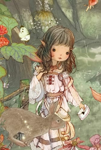 Adorable Elf Girl with Letter and Rabbits in Forest Blank Journal