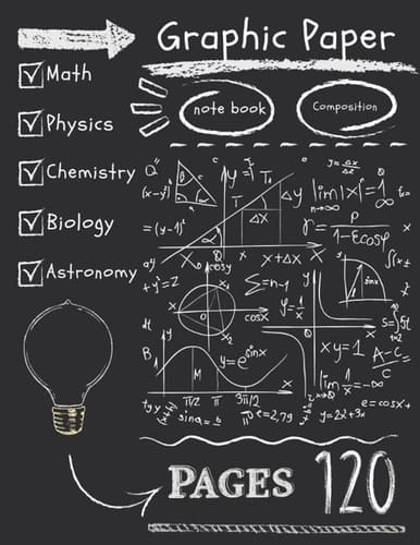Chalk writing graph paper composition notebook, multi use science, math, physics notebook. Large 8.5 x 11 inch, 120 pages.