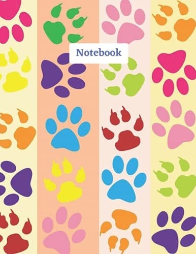 Notebook: Color Paw Print Composition Notebook - Wide Ruled 110 pages - 8.5 x 11 Paperback
