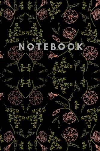 Notebook: Pink flowers on a black background,100 lined pages