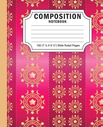 Composition Notebook 150 (7.5" x 9.25") Wide Rule Pages: Chinese Moon and Stars Composition Notebook for Back to School