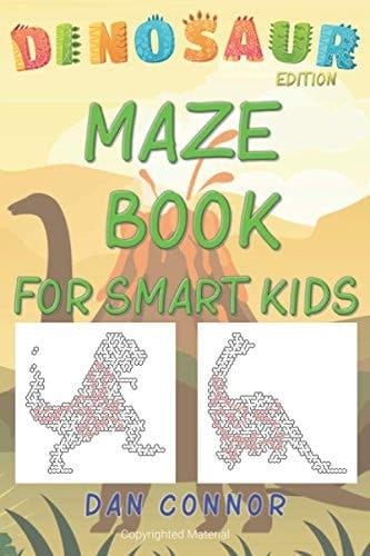 Maze books for smart kids: Dinosaur edition trains concentration, 3 difficulty levels