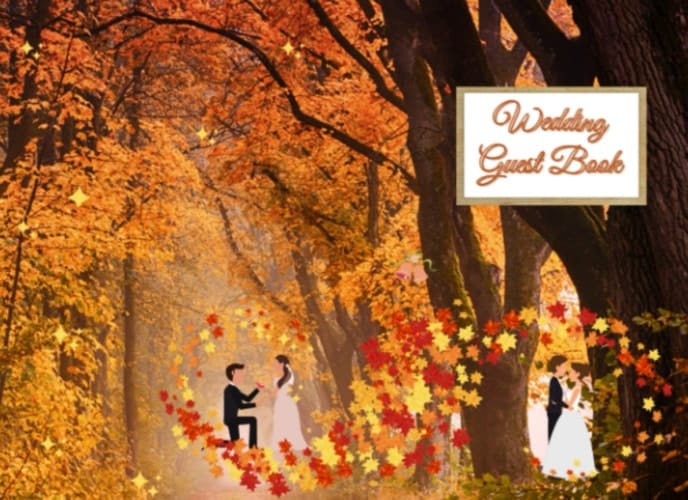 Fall Wedding Guest Book (Color):: Blank Pages | 8.25x 6 |Paper back| 200 Pages (100 sheets) | Autumn Themed Cover & Pages | Interior in Color