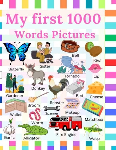 My First 1000 Words Pictures: Learning with Colorful Pictures of Alphabet, Numbers, Shapes and Colours, Transport, Birds and Animals, Professions, body Parts, and Objects.