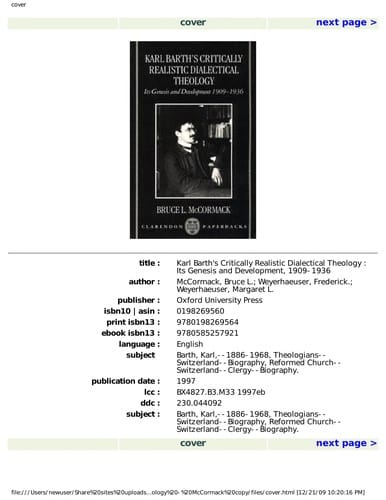 Karl Barth's critically realistic dialectical theology