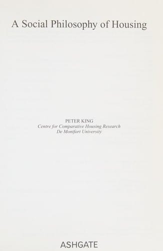 SOCIAL PHILOSOPHY OF HOUSING