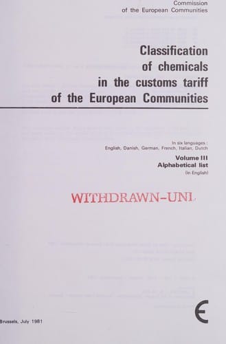 Classification of chemicals in the customs tariff of the European Communities