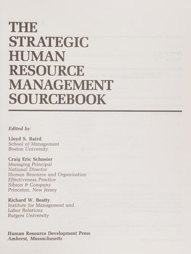 The Strategic human resource management sourcebook