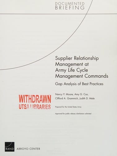 Supplier relationship management at army life cycle management commands