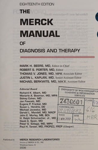 The Merck manual of diagnosis and therapy