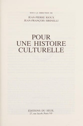 Pour une histoire culturelle