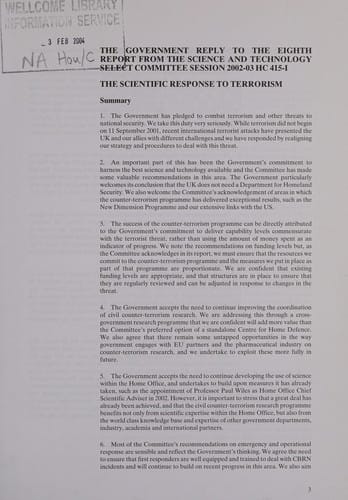 The scientific response to terrorism