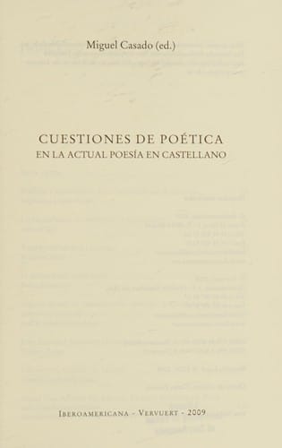 Cuestiones de poética en la actual poesía en castellano
