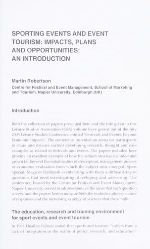SPORTING EVENTS AND EVENT TOURISM: IMPACTS, PLANS AND OPPORTUNITIES; ED. BY MARTIN ROBERTSON