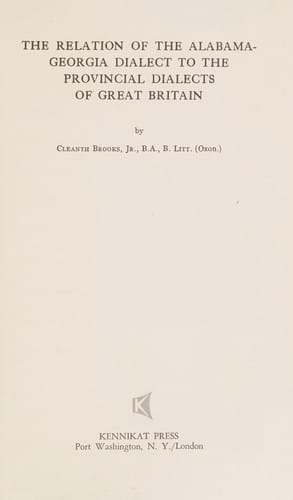 The relation of the Alabama-Georgia dialect to the provincial dialects of Great Britain