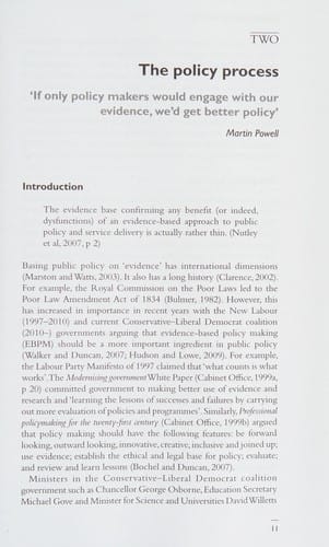 Evidence, policy and practice