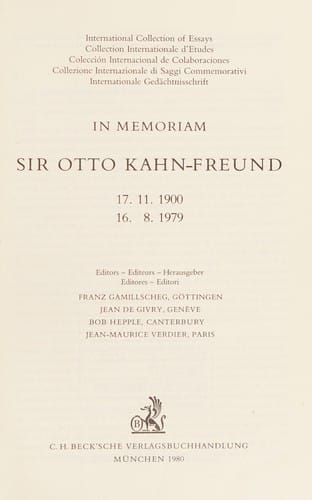 In memoriam, Sir Otto Kahn-Freund, 17.11. 1900-16.8. 1979