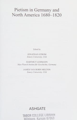 Pietism in Germany and North America 1680-1820