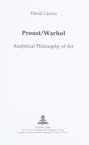 Proust/Warhol : analytical philosophy of art