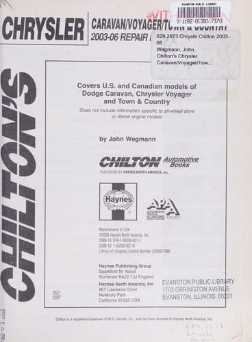 Chilton's Chrysler Caravan/Voyager/Town & Country 2003-06 repair manual