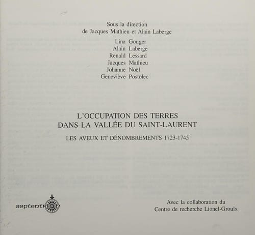 L'Occupation des terres dans la vallée du Saint-Laurent