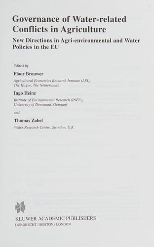 Governance of water-related conflicts in agriculture