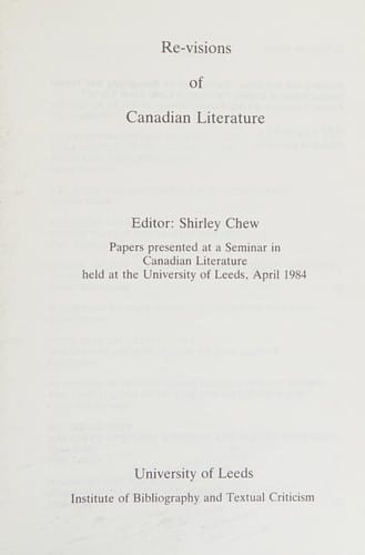 Re-visions of Canadian literature