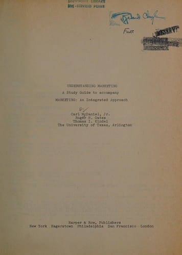 Understanding marketing: A study guide to accompany marketing