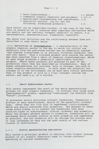 Identification and brief description of the emissions (water, air & wastes) from the different sectors of the organic chemical industry