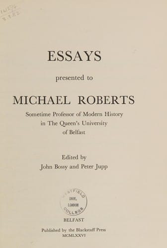 Essays presented to Michael Roberts