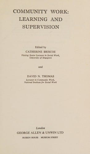 Community Work: Learning and Supervision (National Institute of Social Services Library)