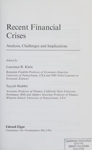 RECENT FINANCIAL CRISES: ANALYSIS, CHALLENGES AND IMPLICATIONS; ED. BY L.R. KLEIN