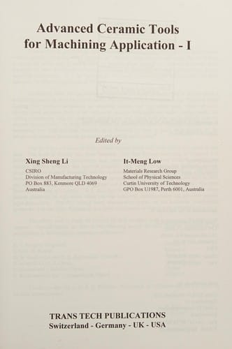 Advanced ceramic tools for machining application I