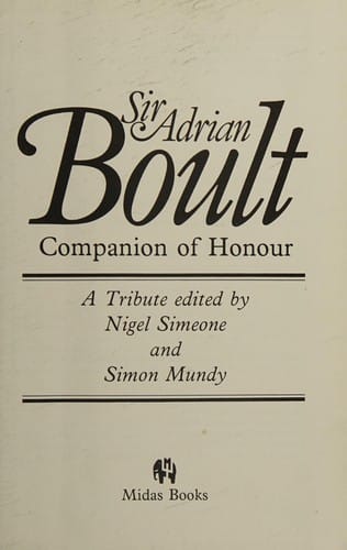 Sir Adrian Boult, companion of honour