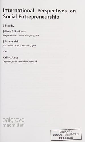 International perspectives on social entrepreneurship