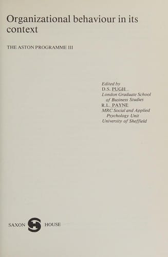 Organizational behaviour in its context