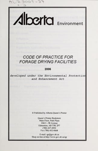 Code of practice for forage drying facilities