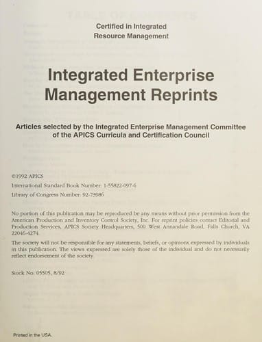 Integrated enterprise management reprints