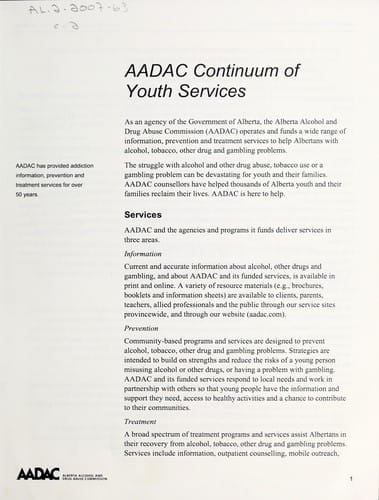 AADAC continuum of youth services