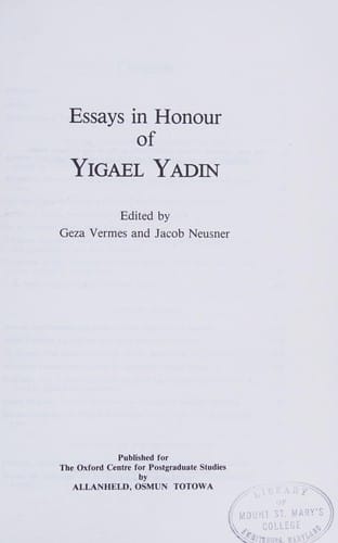 Essays in honour of Yigael Yadin