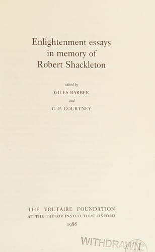 Enlightenment essays in memory of Robert Shackleton