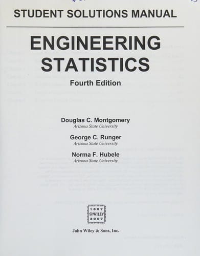 Engineering Statistics, Student Solutions Manual