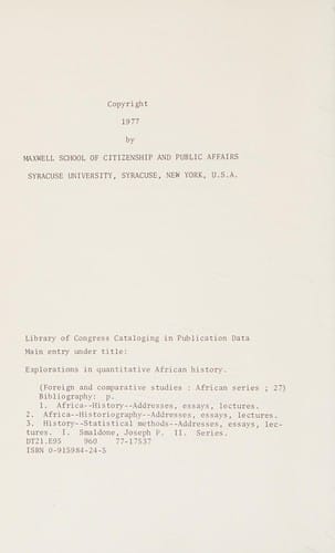 Explorations in quantitative African history