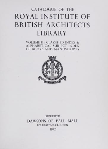 Catalogue of the Royal Institute of British Architects Library
